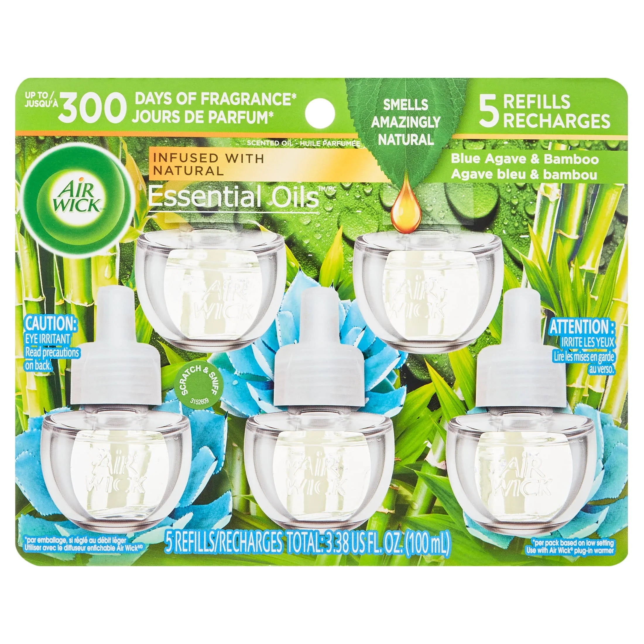 Air Wick Essential Oils Scented Oil Refills, Blue Agave & Bamboo - 5 pack, 0.67 fl oz refills