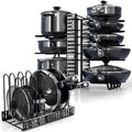KOMFORA Pots and Pans Organizer Under Cabinet - 8-Tier Adjustable Pan Organizer Rack for Cabinet - Heavy-Duty Pot & Pan Organizer - Perfect to Store