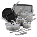 Rachael Ray Hard Enamel Nonstick 14-Piece Cookware Set Gray
