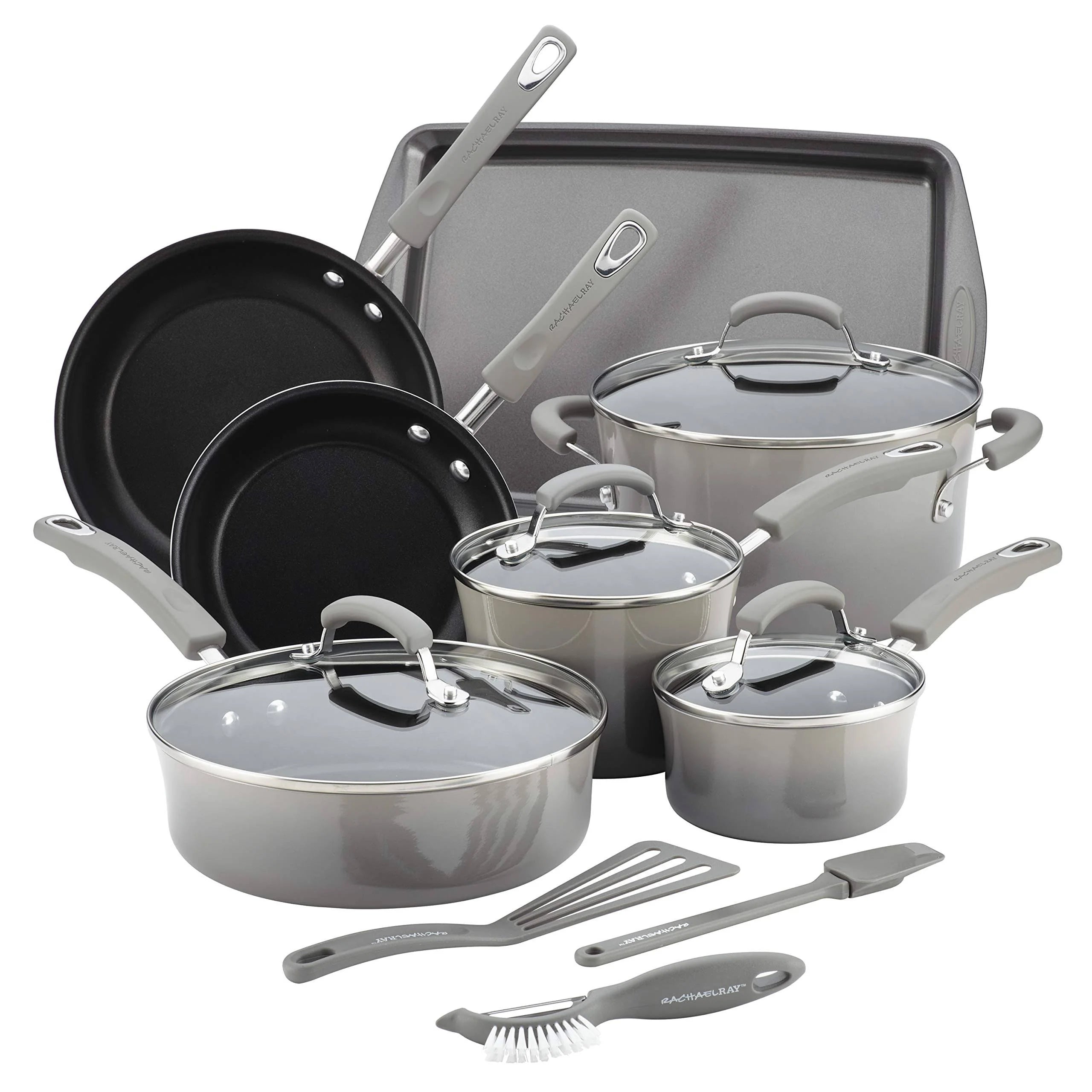 Rachael Ray Hard Enamel Nonstick 14-Piece Cookware Set Gray