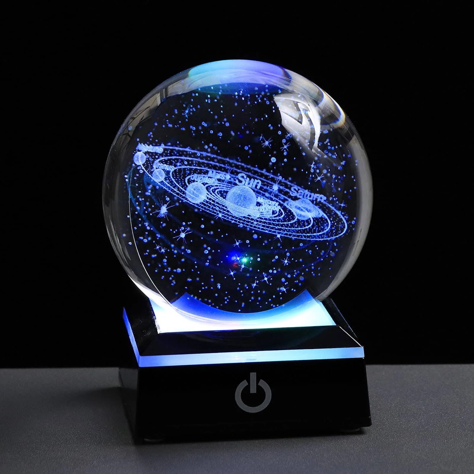 Qianwei 3D Solar System Crystal Ball with LED Colorful Lighting Touch Base, Solar System Model Decor Science Astronomy Gifts God Bless T