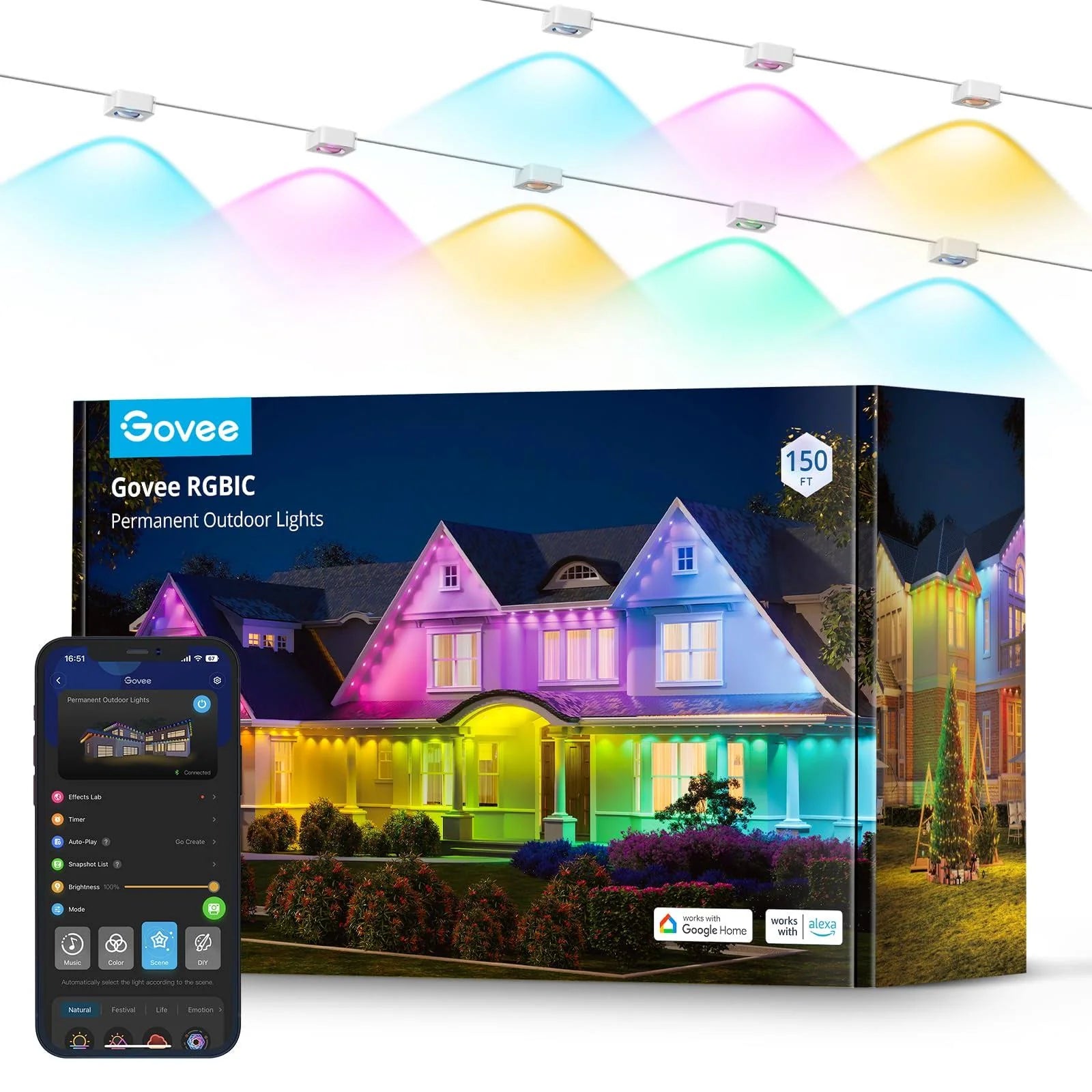 Govee Permanent Outdoor Lights, Smart RGBIC Outdoor Lights with 75 Scene Modes, 150ft with 108 LED Eaves Lights IP67 Waterproof for Valentines Day
