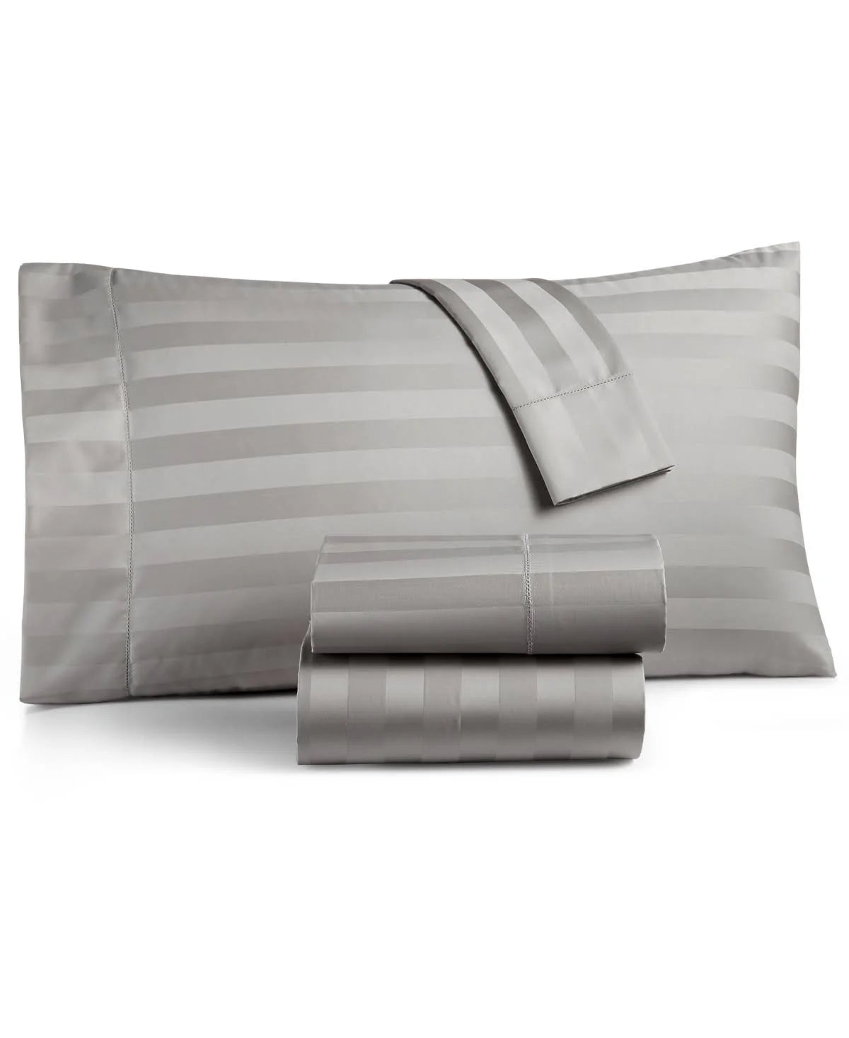 Charter Club Damask 1.5" Stripe 100% Supima Cotton 550 Thread Count 4 Pc. Sheet Set, Full, Created for Macy's - Smoke (Grey)