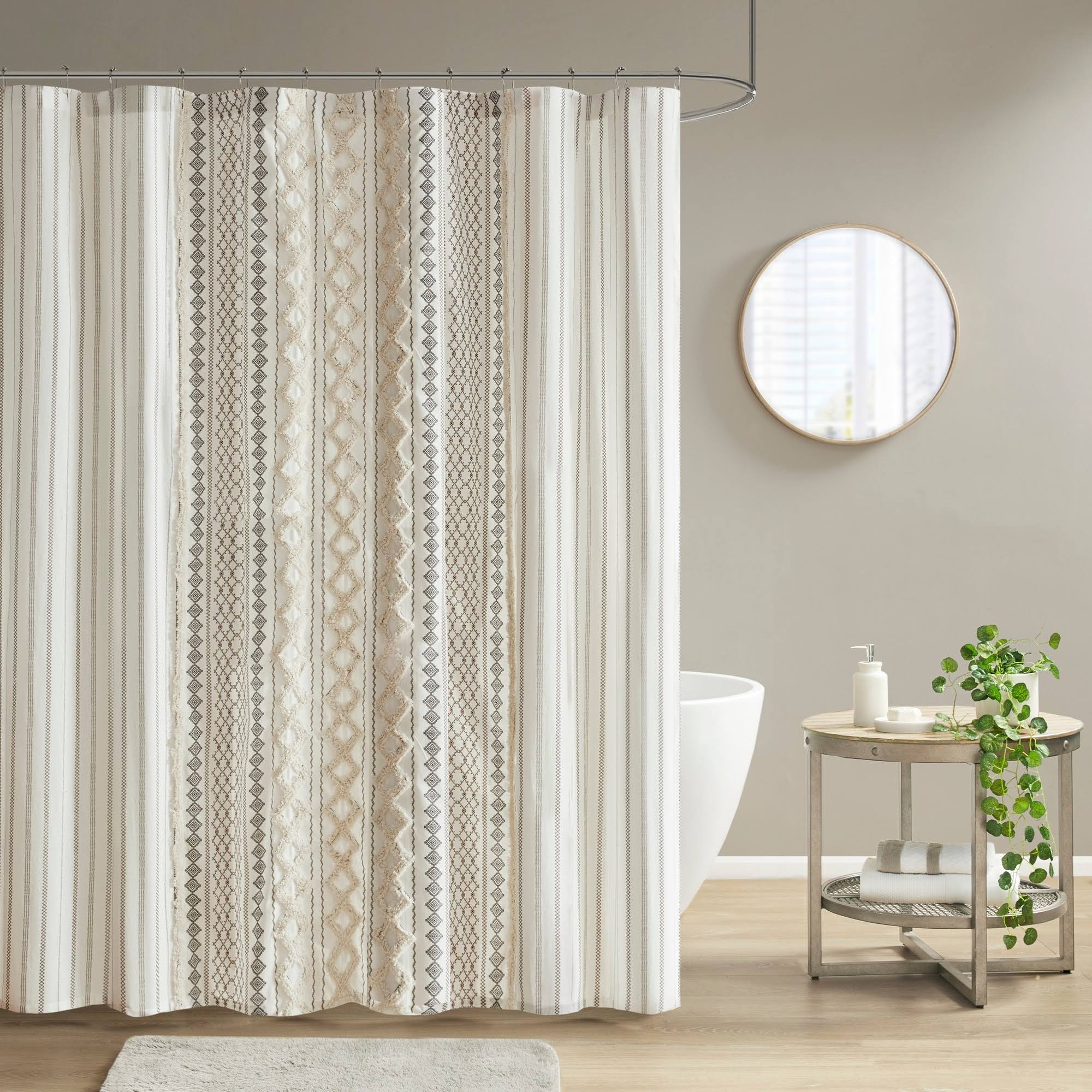 INK+IVY Imani Cotton Printed Shower Curtain with Chenille - Ivory