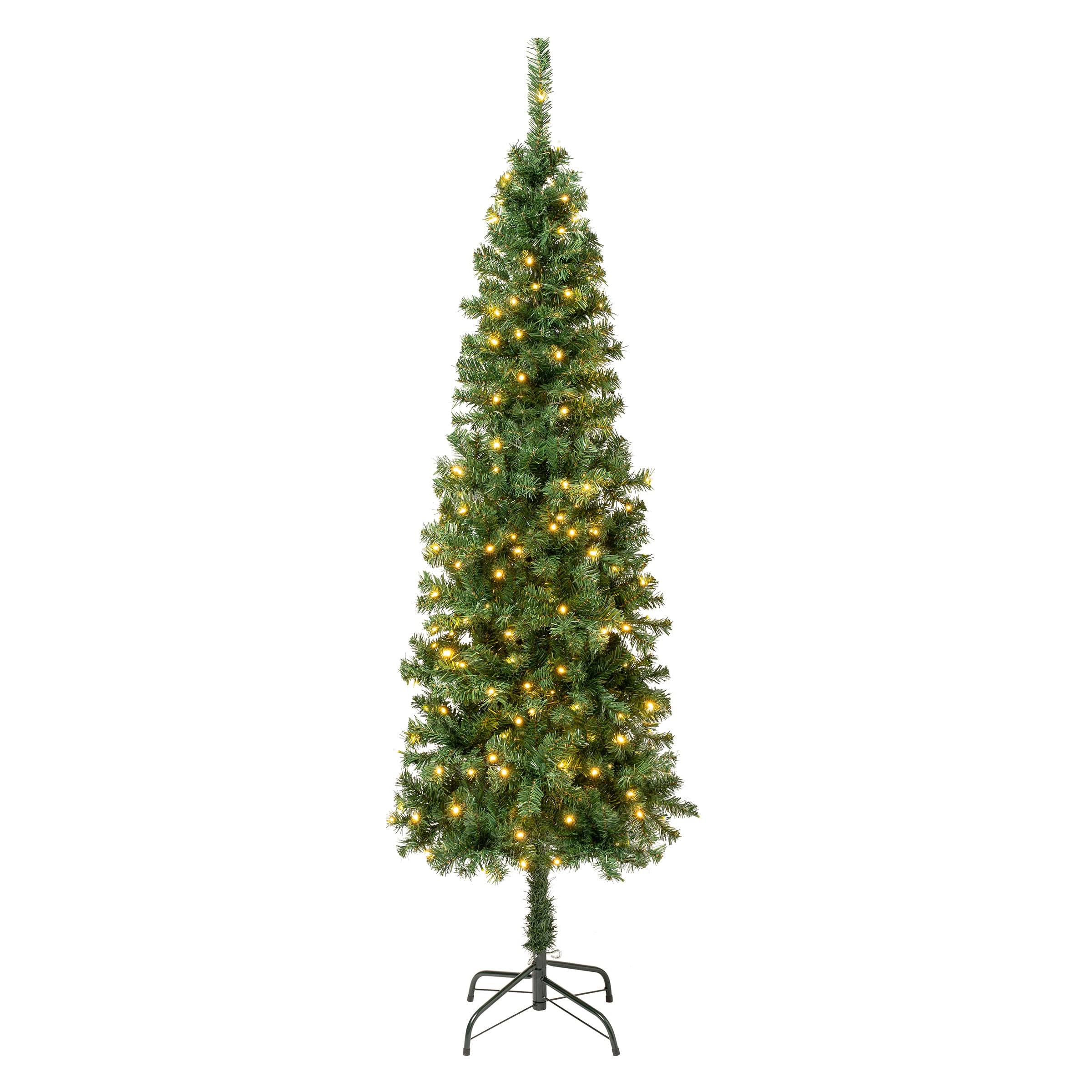 National Tree Company First Traditions 6' Pre-Lit LED Slim Linden Spruce Artificial Christmas Tree Warm White Lights