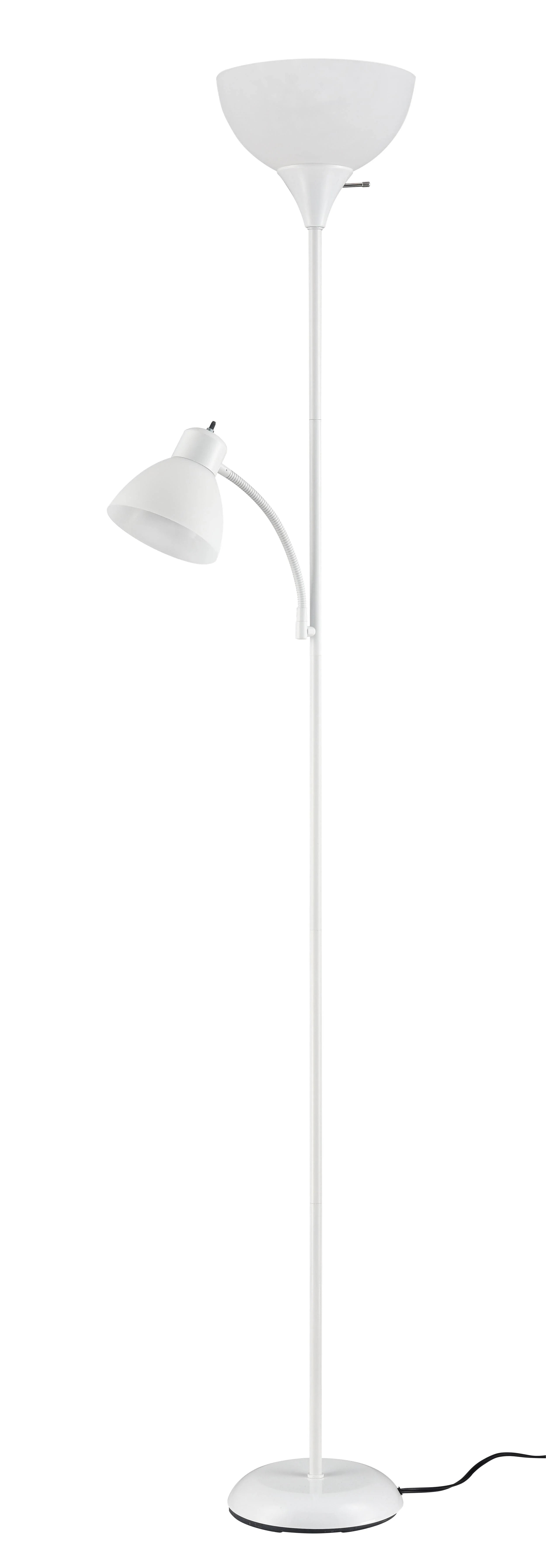Mainstays 72" Combo Floor Lamp, Adjustable Reading Light, White, Plastic, Modern, Young Adult, Adult Use.