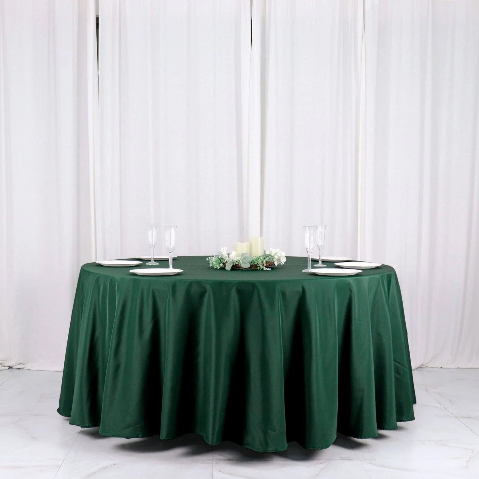 Efavormart 120" Hunter Emerald Green Polyester Round Tablecloth