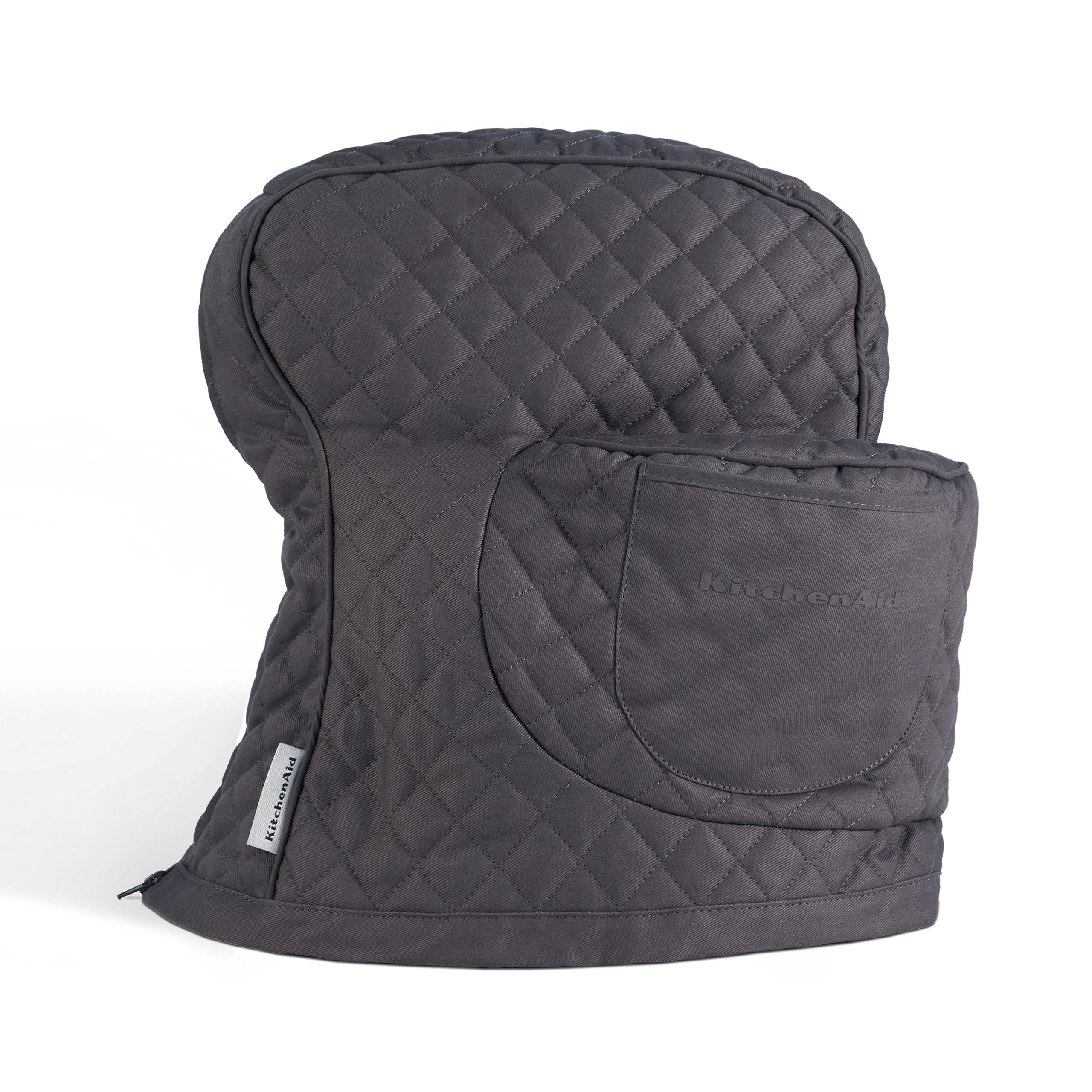 KitchenAid Fitted Tilt-Head Solid Stand Mixer Cover with Storage Pocket, Quilted 100% Cotton, Charcoal Grey, 14.4"x18"x10"