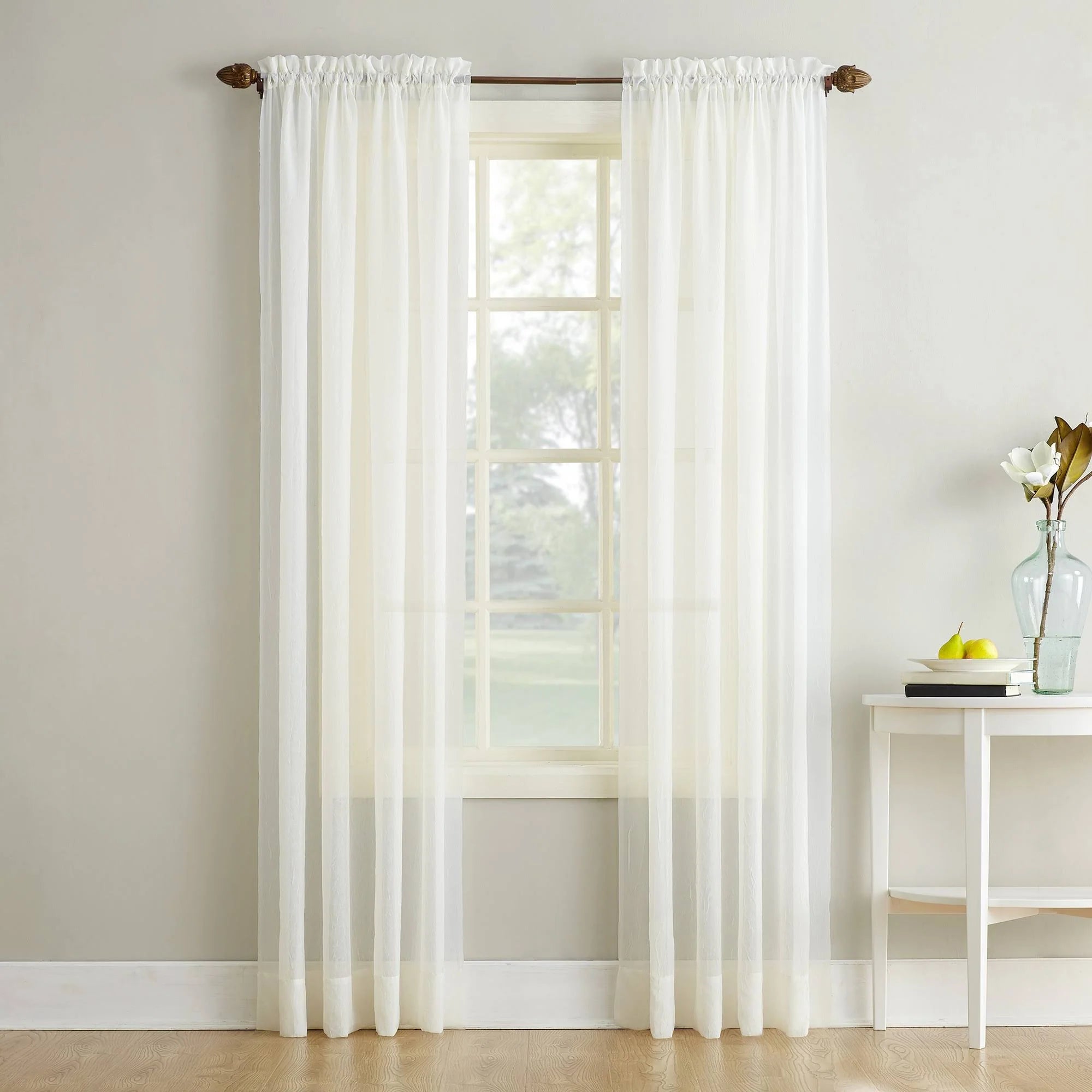 No. 918 Erica Crushed Texture Sheer Voile Curtain Panel, 51" x 95", Eggshell