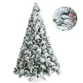 Costway CM23591 8ft Snow Flocked Artificial Christmas Tree Glitter Tips w/Pine Cone & Red Berries