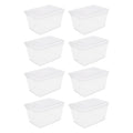Sterilite Plastic Tote Box 58 qt Clear Stackable Container Storage with Lid Set of 8