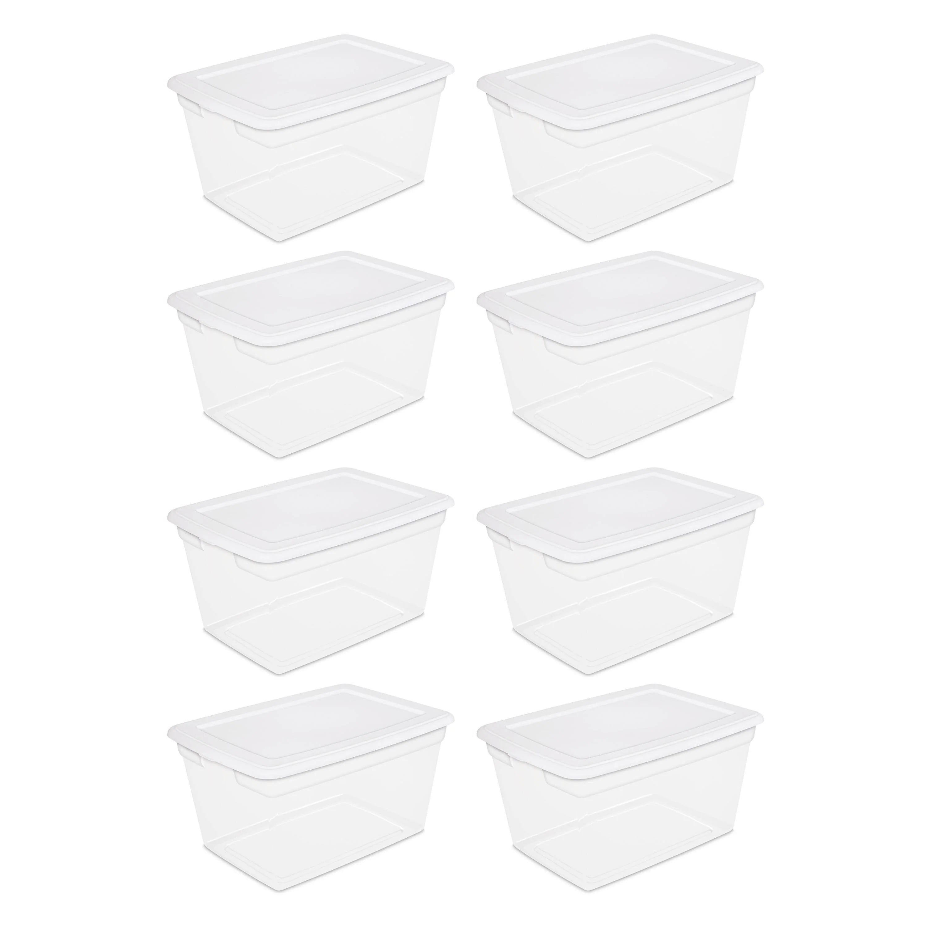 Sterilite Plastic Tote Box 58 qt Clear Stackable Container Storage with Lid Set of 8