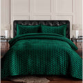 Tribeca Living Lugano Honeycomb Velvet Oversized Solid Quilt Set, Green, Queen