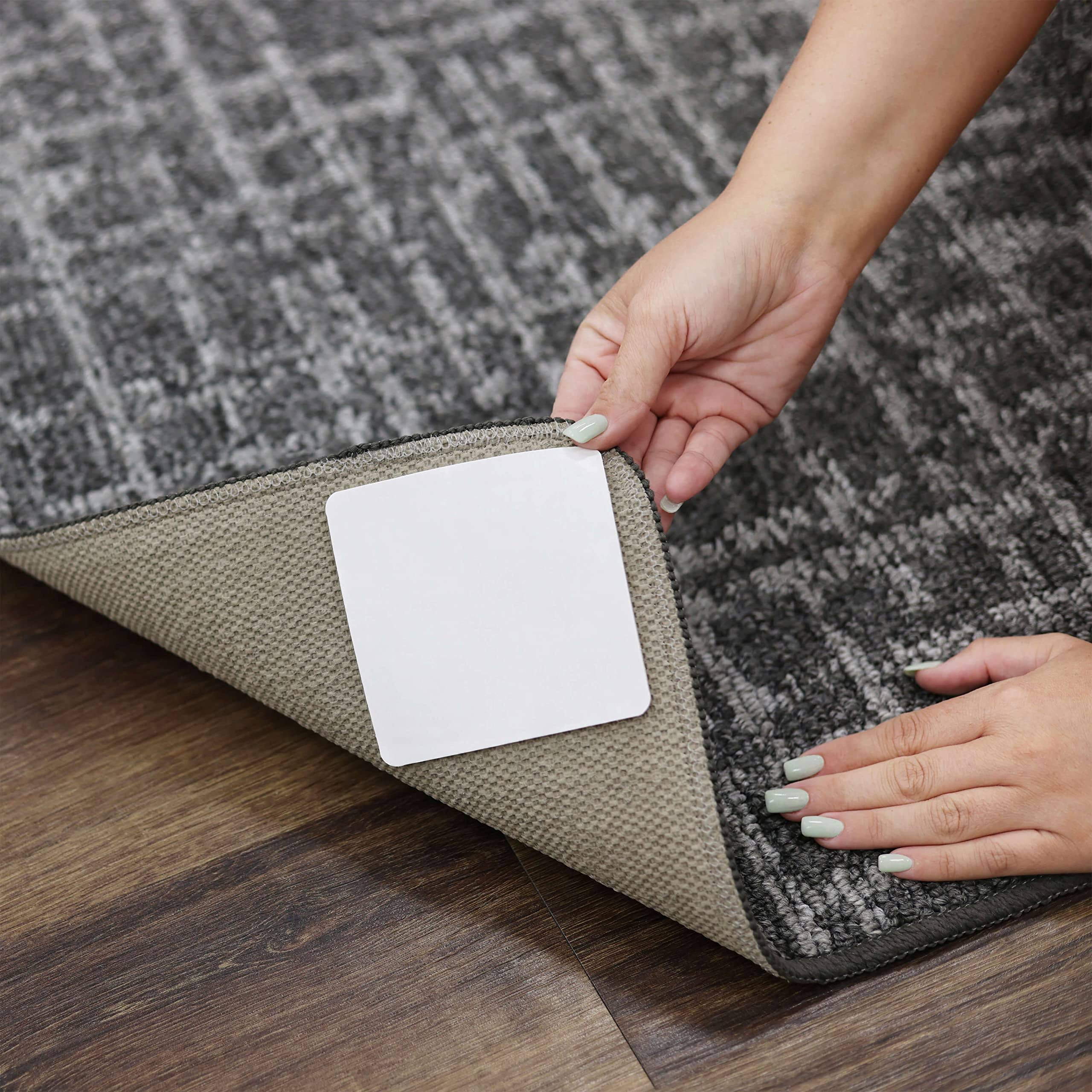 Mohawk Home Non Slip Corner Gripper Area Rug Tabs 4 Pack Anti Curling Double Sided Adhesive 4-Inch x 4-Inch Square White