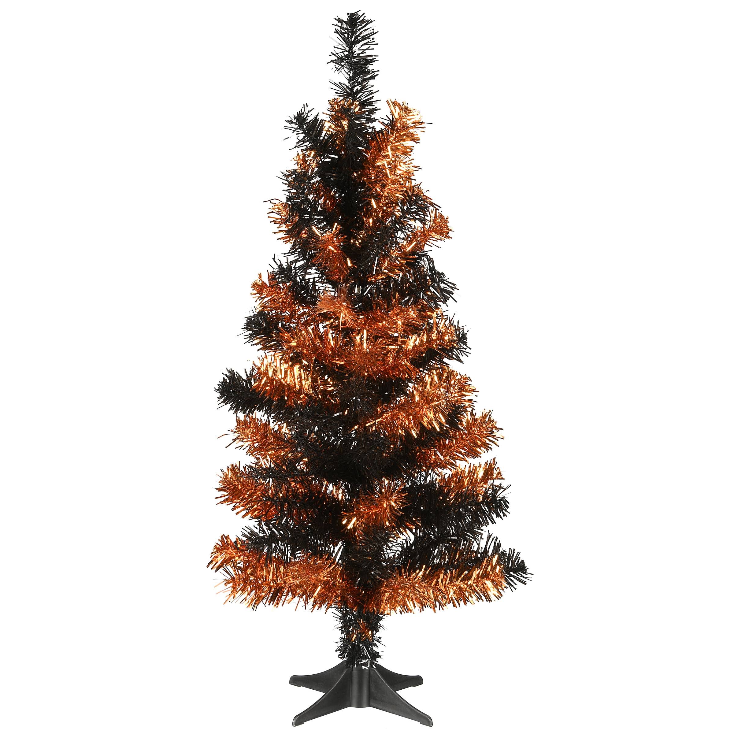 National Tree 2' Tinsel Tree-Black and Orange
