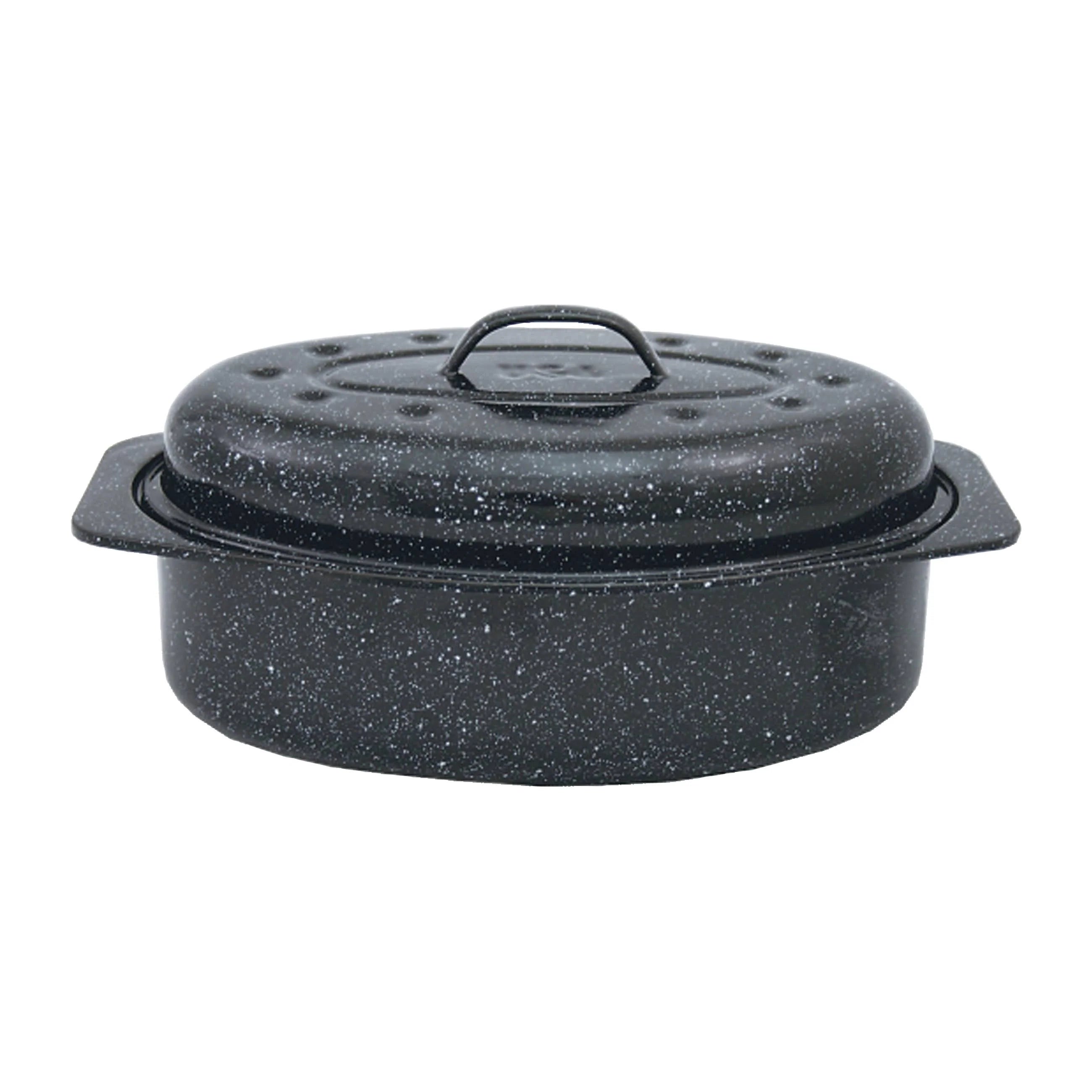 Granite Ware Covered Oval Roaster, Black, 13" x 8" x 5"