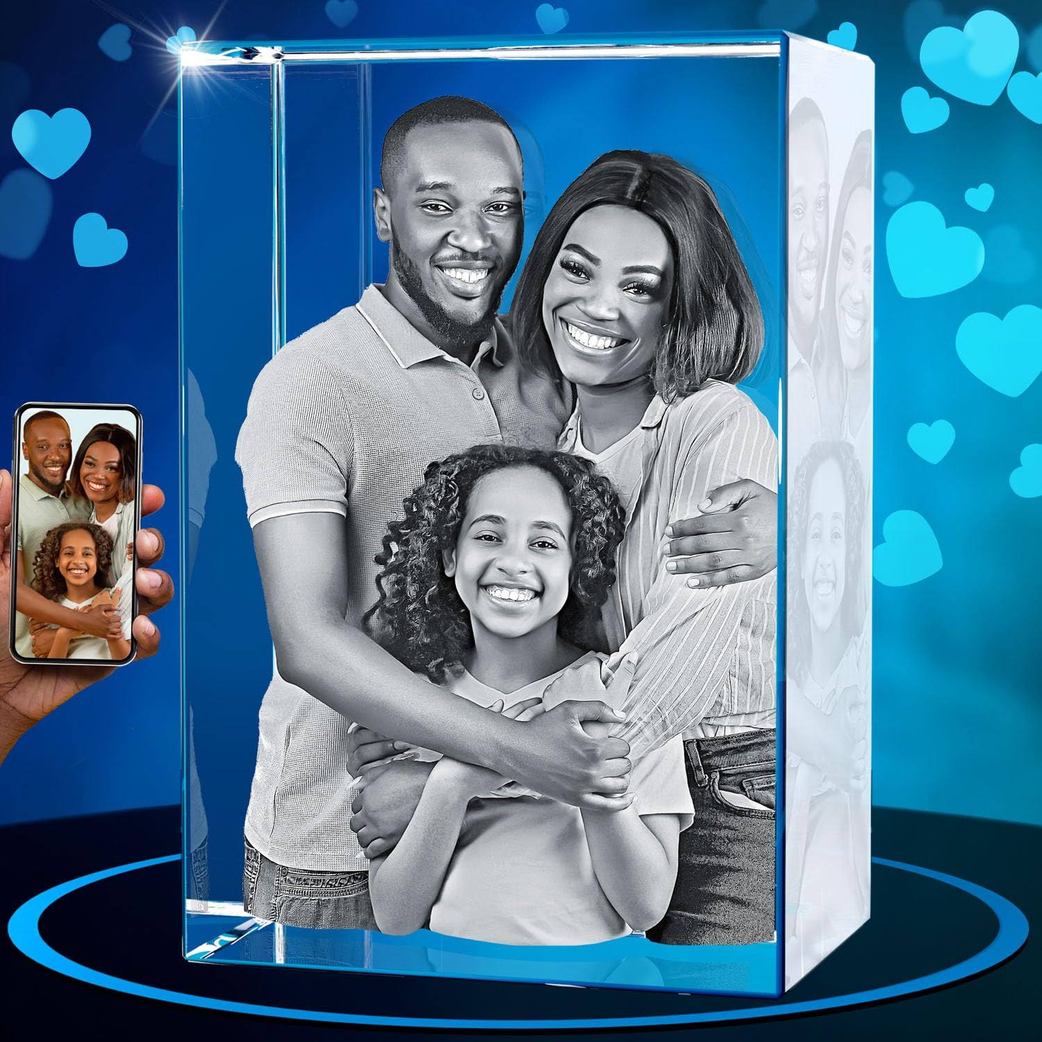 ArtPix 3D Crystal Photo, Valentines Day Gifts for Women, Men, Wife, Husband, Mom, Great Personalized Gifts with Your Own Photo, 3D Photo Crystal