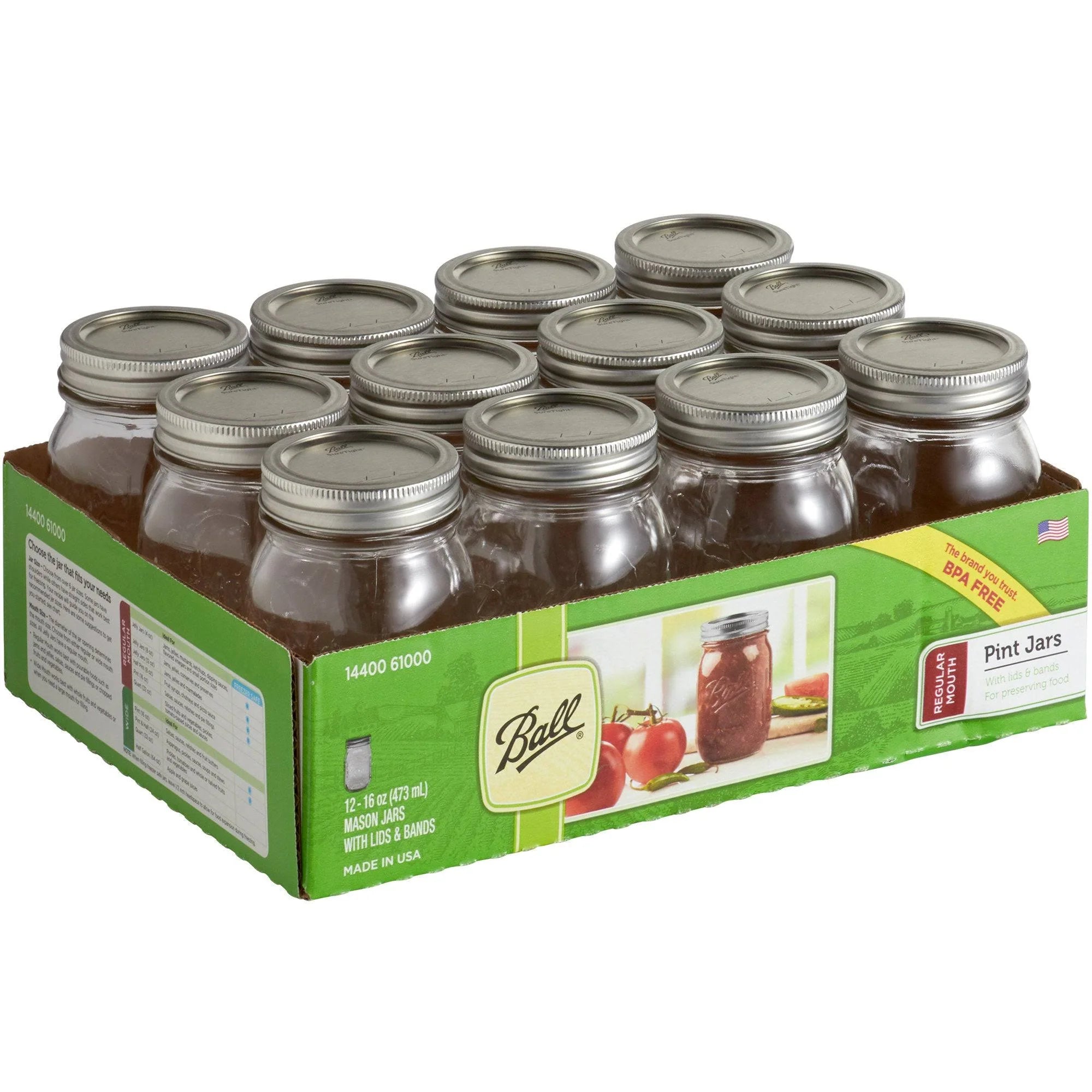 Ball Regular Mouth Mason Jars, 16 oz - 12 count