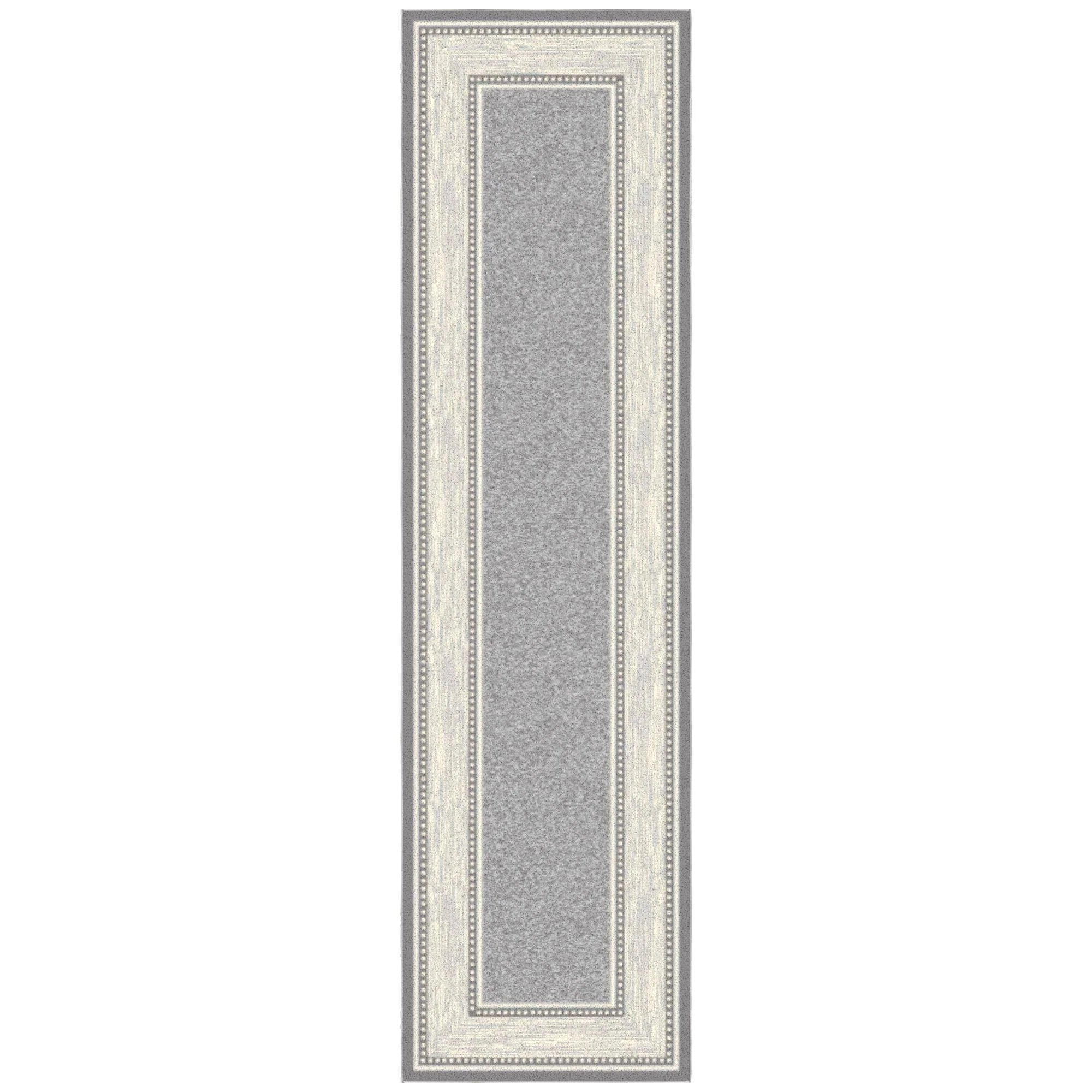 Ottomanson Ottohome Collection Non-Slip Rubberback Bordered Design 3x10 Indoor Runner Rug, 2 ft. 7 in. x 9 ft. 10 in., Gray