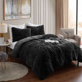 Shaggy Faux Fur 3-Piece Comforter Set Black / Queen