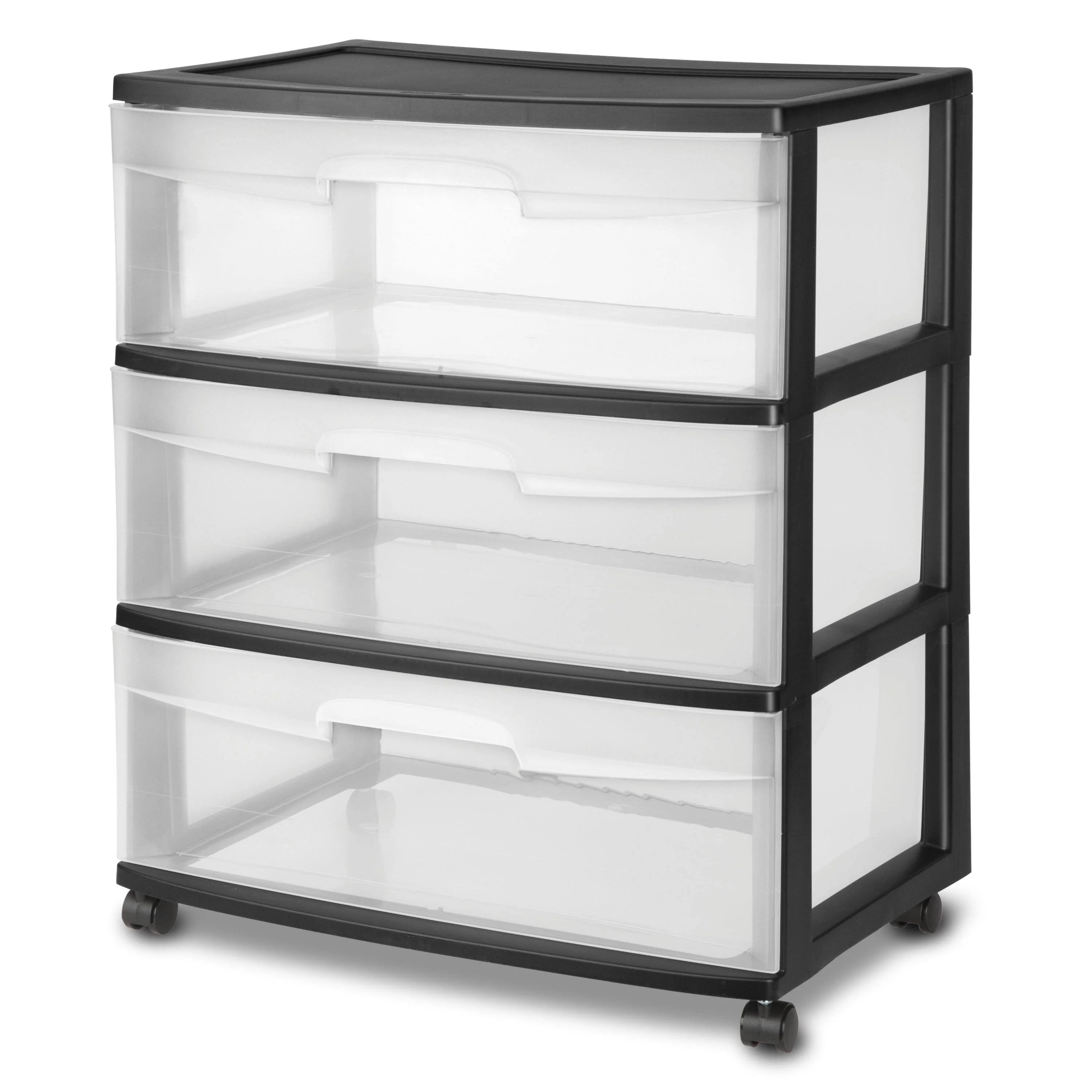 Sterilite 3 Drawer Wide Cart Black