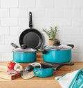 Mainstays 7 Piece Non-Stick Cookware Set Aluminum Teal, Size: Various