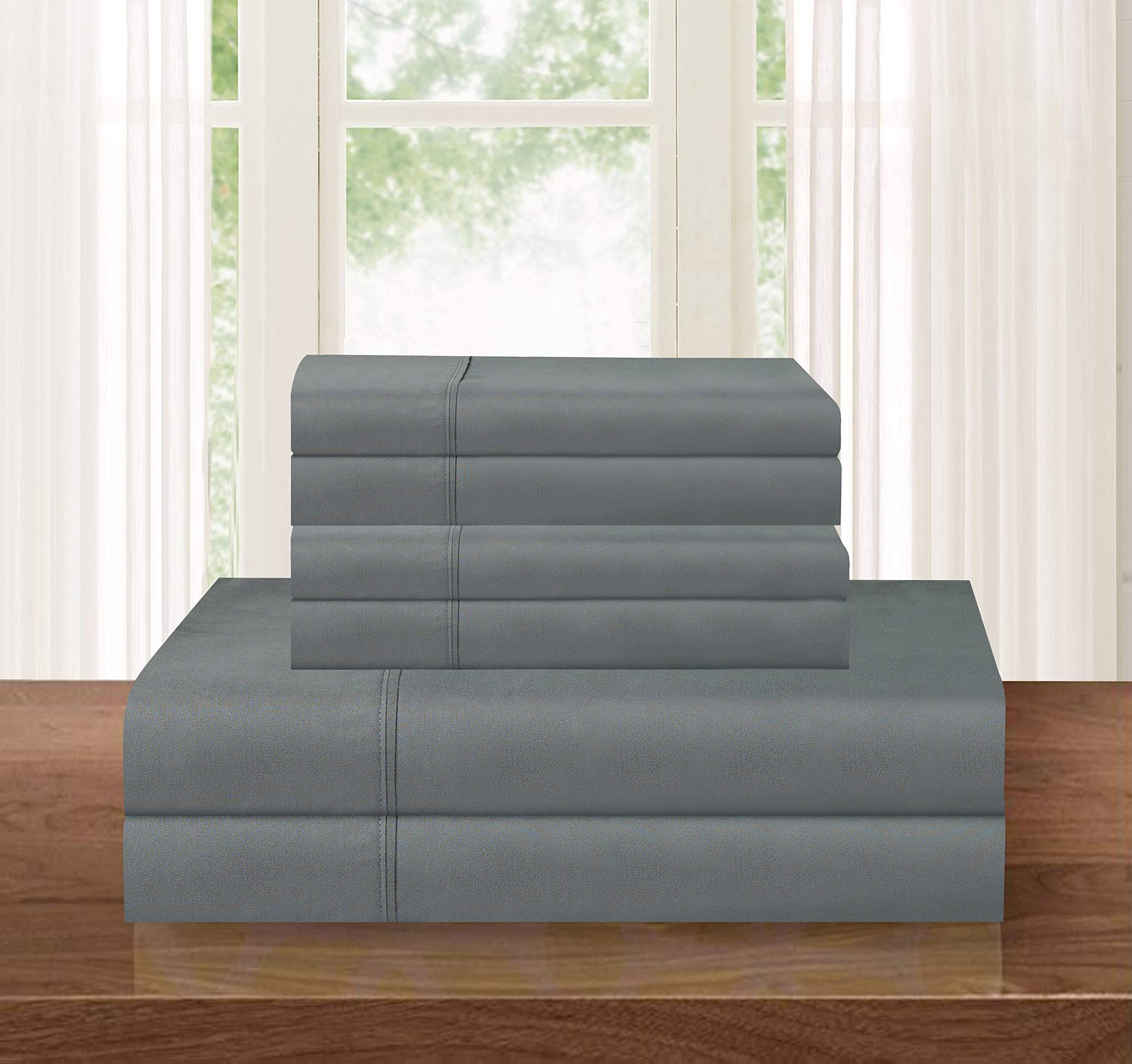 SandersCollection 1500 Thread Count Egyptian Quality 4 PC Sheet Set, Deep Pocket Up to 16" Wrinkle Resistant All Size and Colors , Queen Gray
