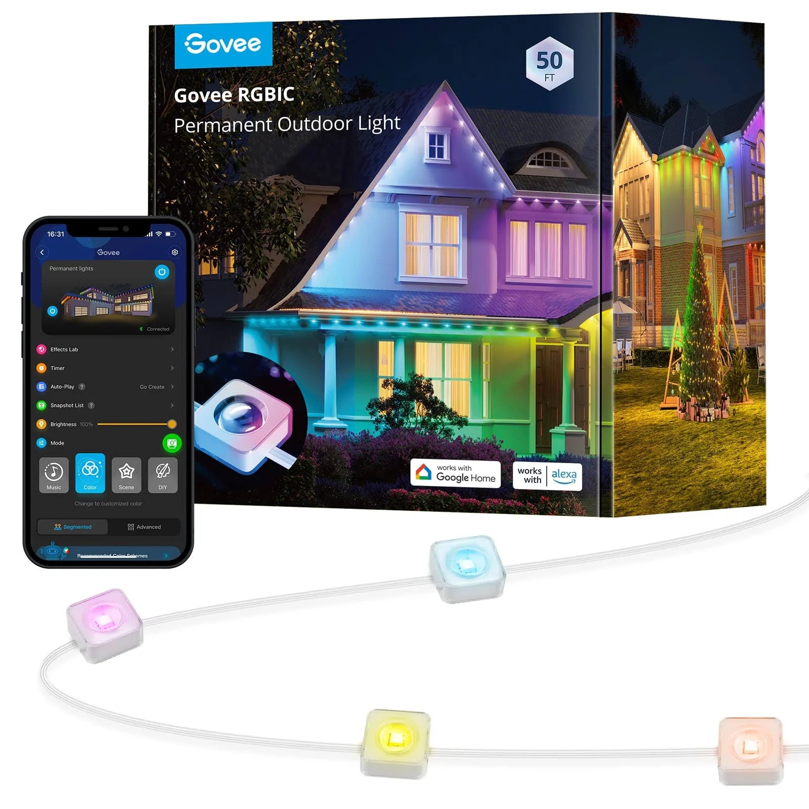 Govee Smart RGBIC 50ft  Outdoor Lights with 75 Scene Modes