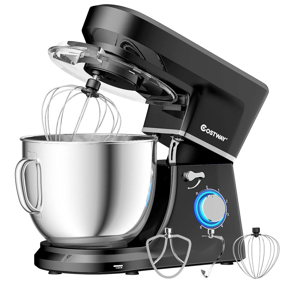 Costway Tilt-Head Stand Mixer 7.5 qt 6 Speed 660W with Dough Hook Whisk Beater Black