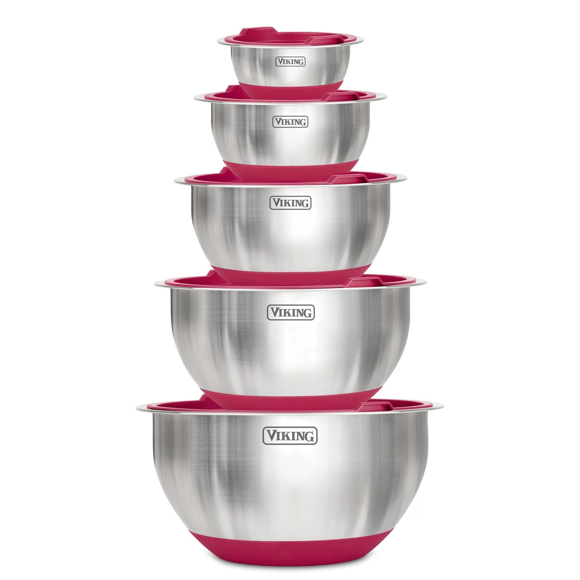 Viking 10 Piece Stainless Steel Mixing Bowl Set with Lids Red