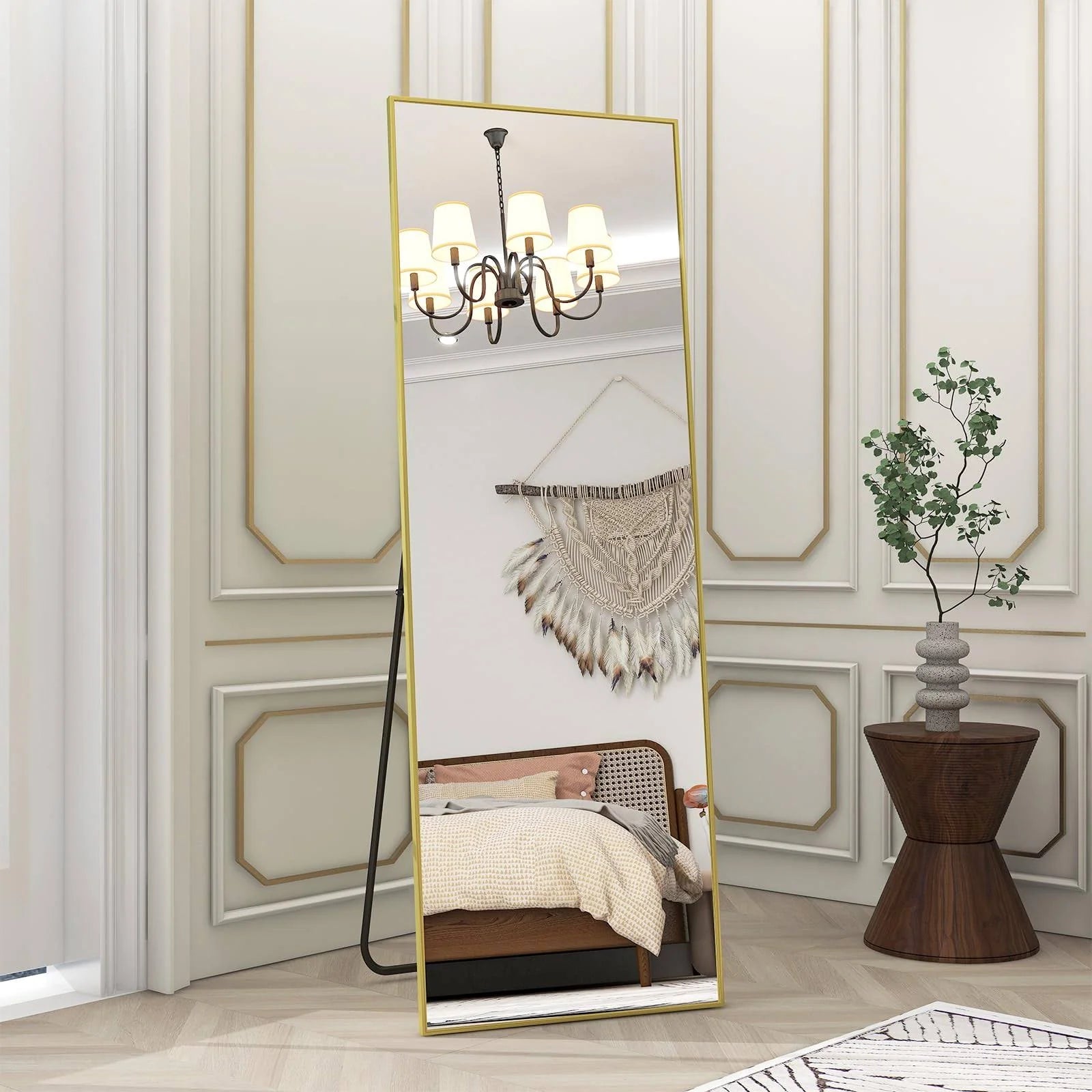 Beautypeak Gold Full Length Mirror, 58"x18" Standing Hanging or Leaning Against Wall Floor Mirrors Body Dressing Wall-Mounted for Living Room,