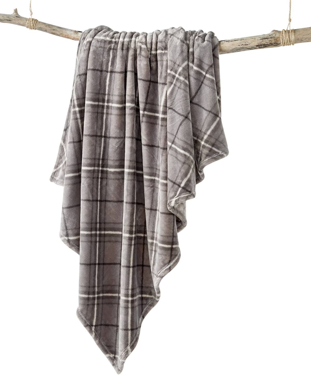 Charter Club Grey Plaid Cozy Plush Throw 50" x 70"