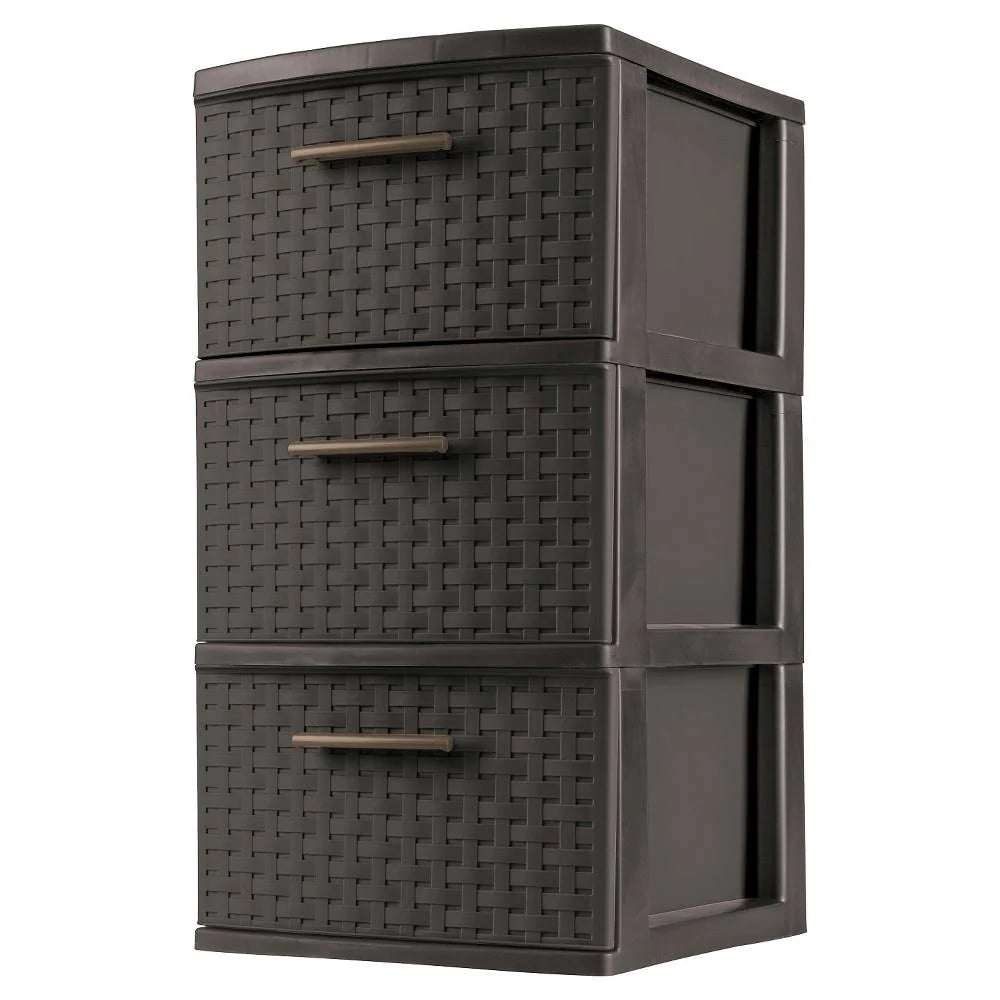 Sterilite Decorative 3-Drawer Storage Weave Tower, Espresso