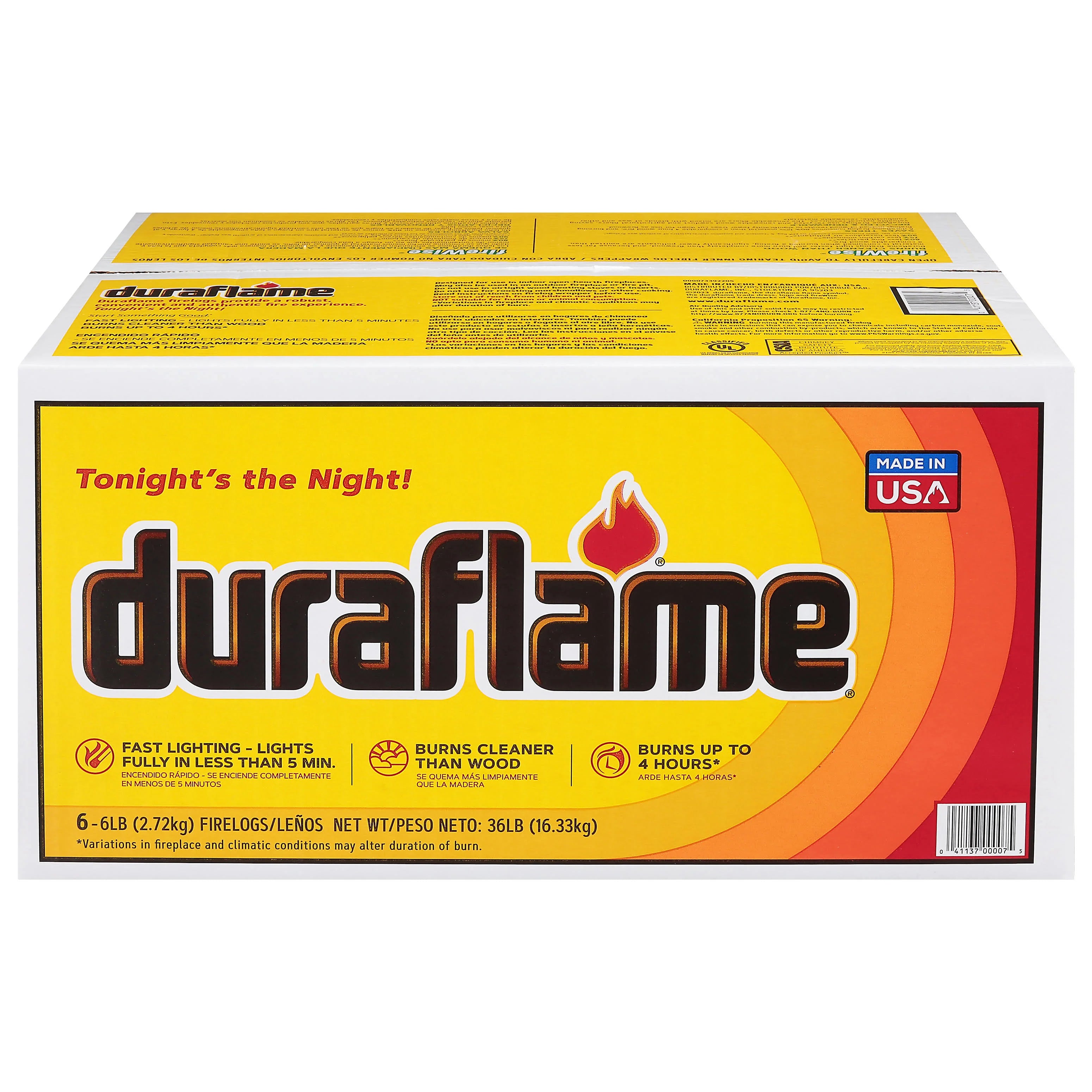 Duraflame Firelogs, 4 Hour - 6 pack, 6 lb firelogs