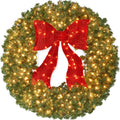 Best Choice Products 60in Artificial Pre-Lit Fir Christmas Wreath Decor w/ Red Bow, 375 LED Lights, 930 Tips, Plug-In