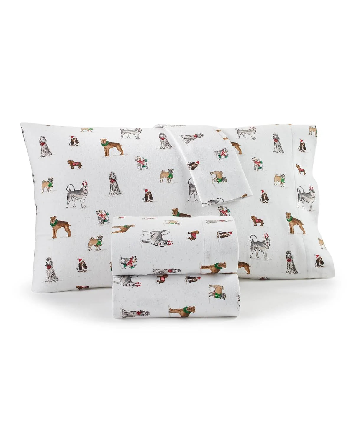 Charter Club Printed Flannel Cotton 4-pc. Sheet Set, Queen, Created for Macy's - Party Dogs