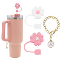 2pcs Straw Cover for Stanley Cup 30&40 oz 10mm Flower Silicone Straw Topper Protector Lid with Initial Personalized Letter Charm Stanley Tumblers