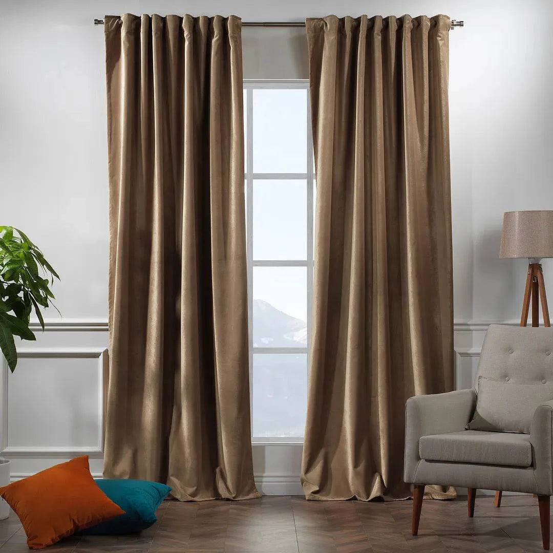 Extra Long and Extra Wide Solid Luxury Matte Velvet Single Curtain Panel Lilijan Home & Curtain Size per Panel: 52" W x 120" L, Curtain Color: Antique
