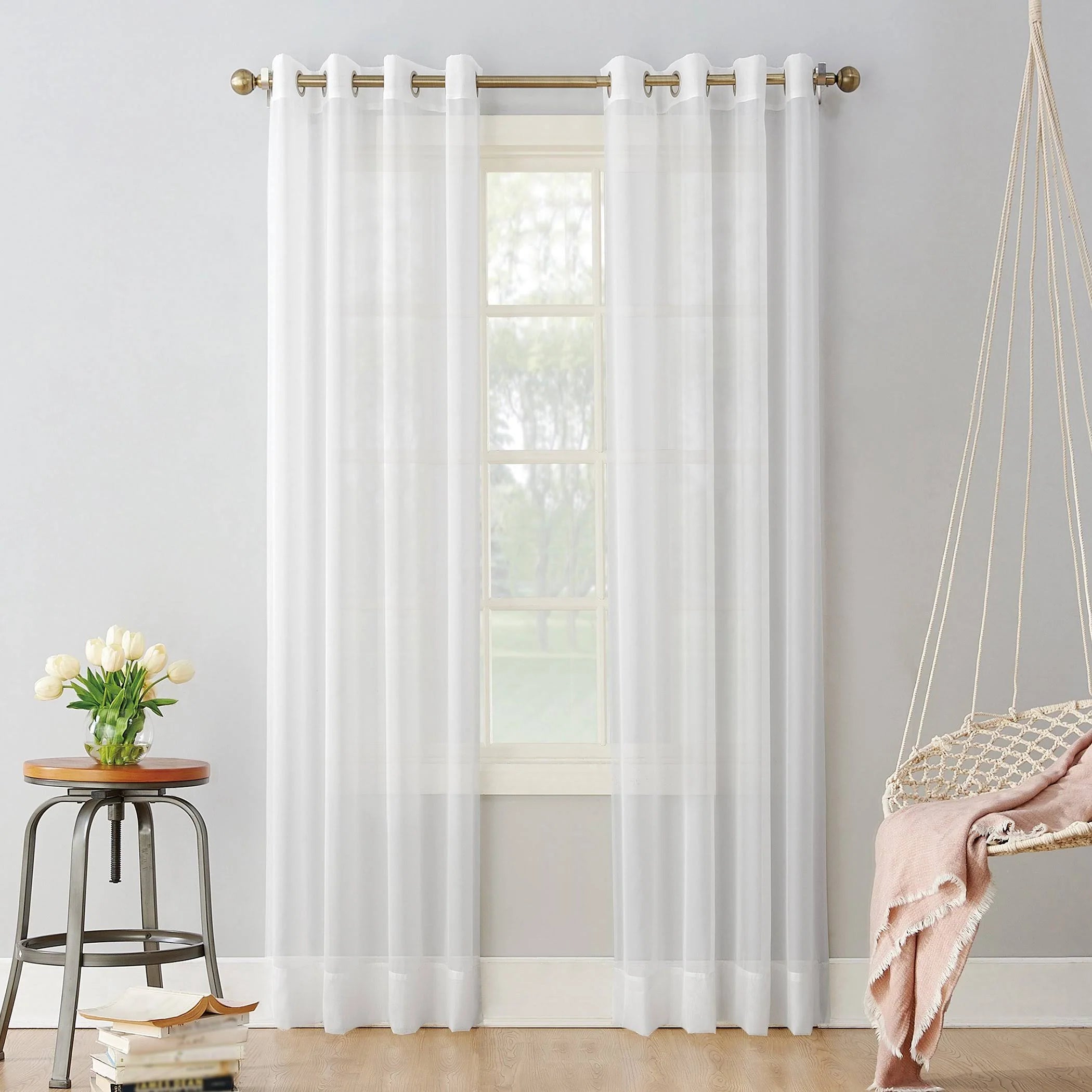 No. 918 Emily White Voile 84 in. L x 59 in. W Sheer Grommet Curtain Panel