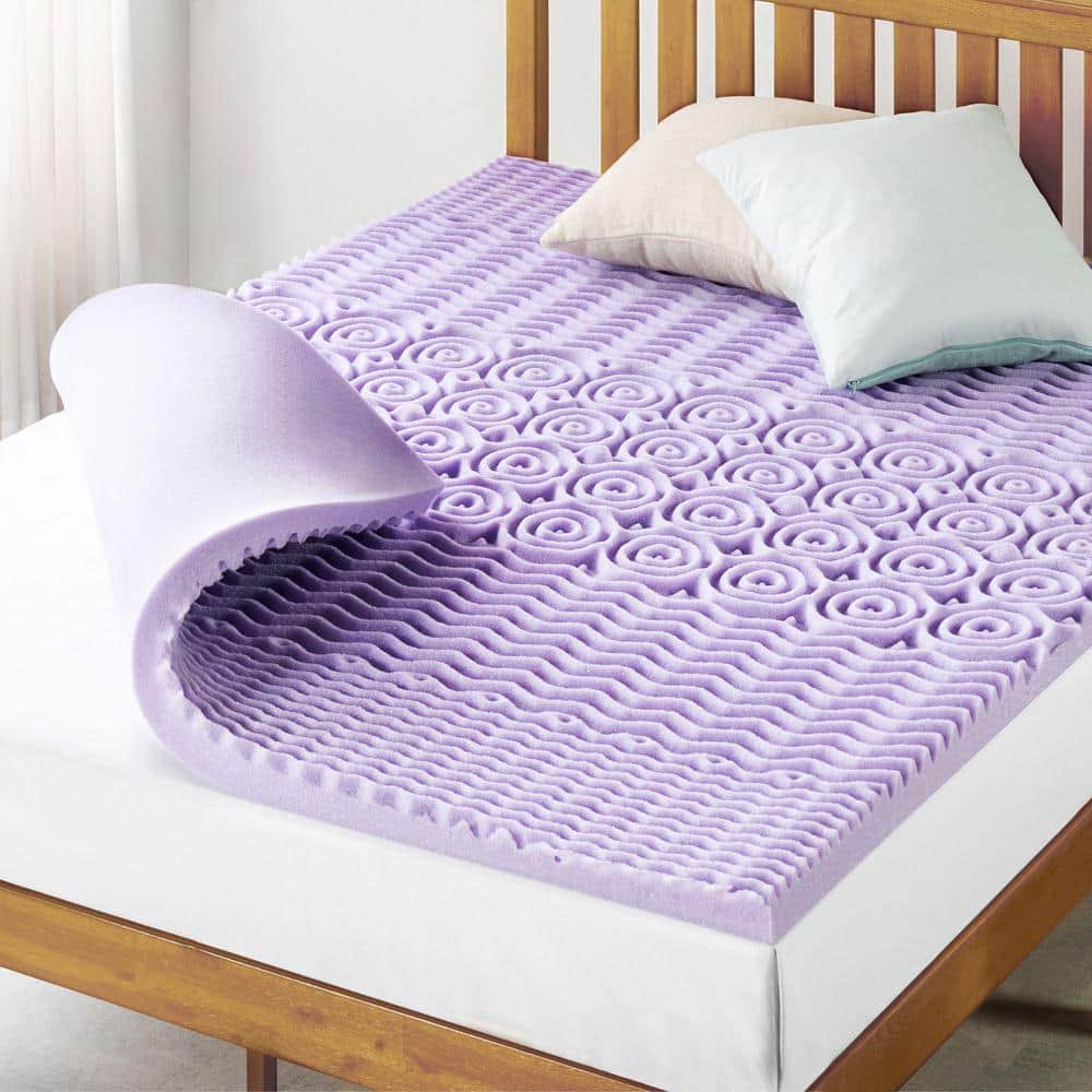 Mellow 2 in. 5-Zone Memory Foam Mattress Topper with Lavender Infusion, Twin, Purple