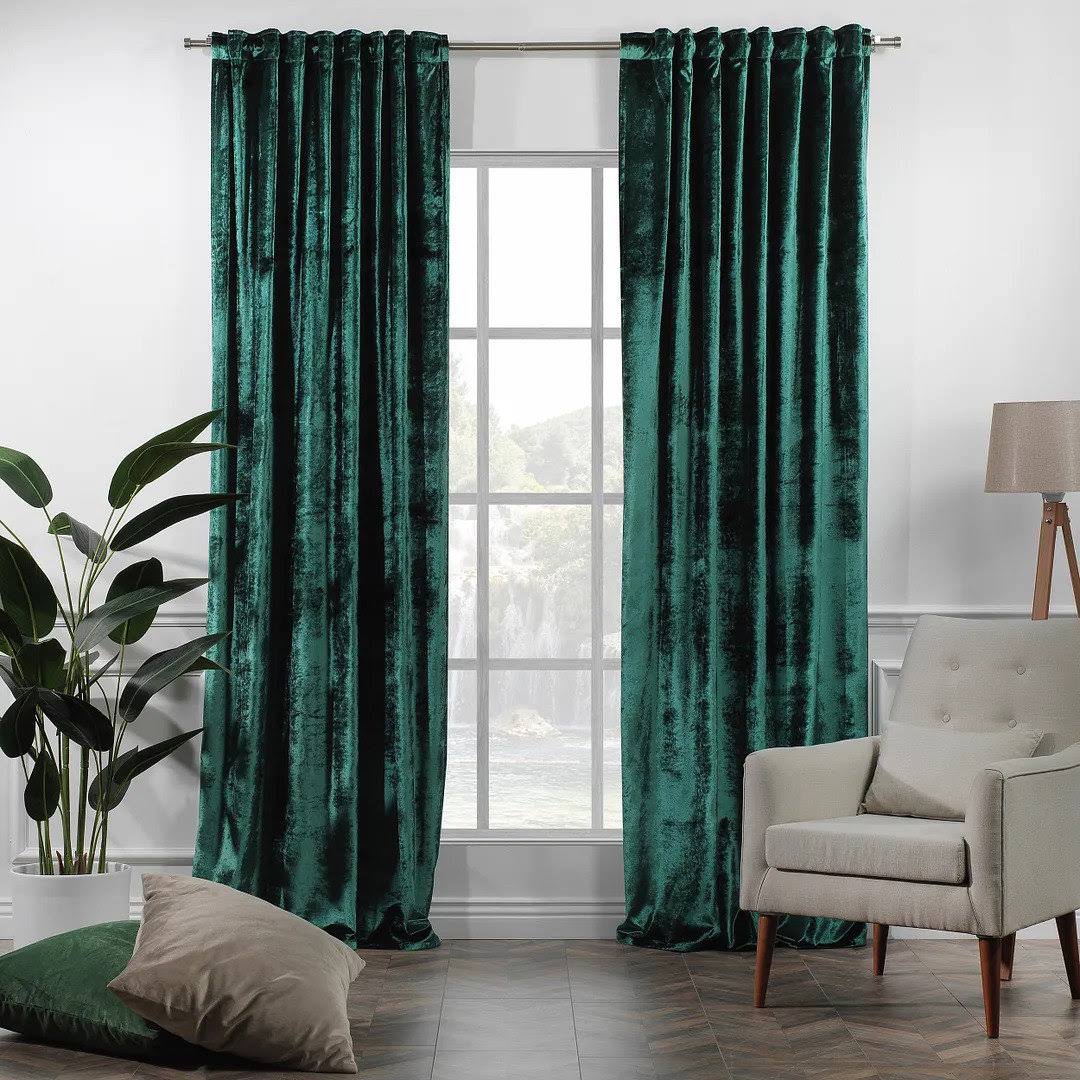 3S Brother's Emerald Green Extra Long Shiny Velvet Curtains Luxury Colors Light Blocking Hang Back Tab & Rod Pocket 1 Panel Curtain 5-30 ft Home dcor