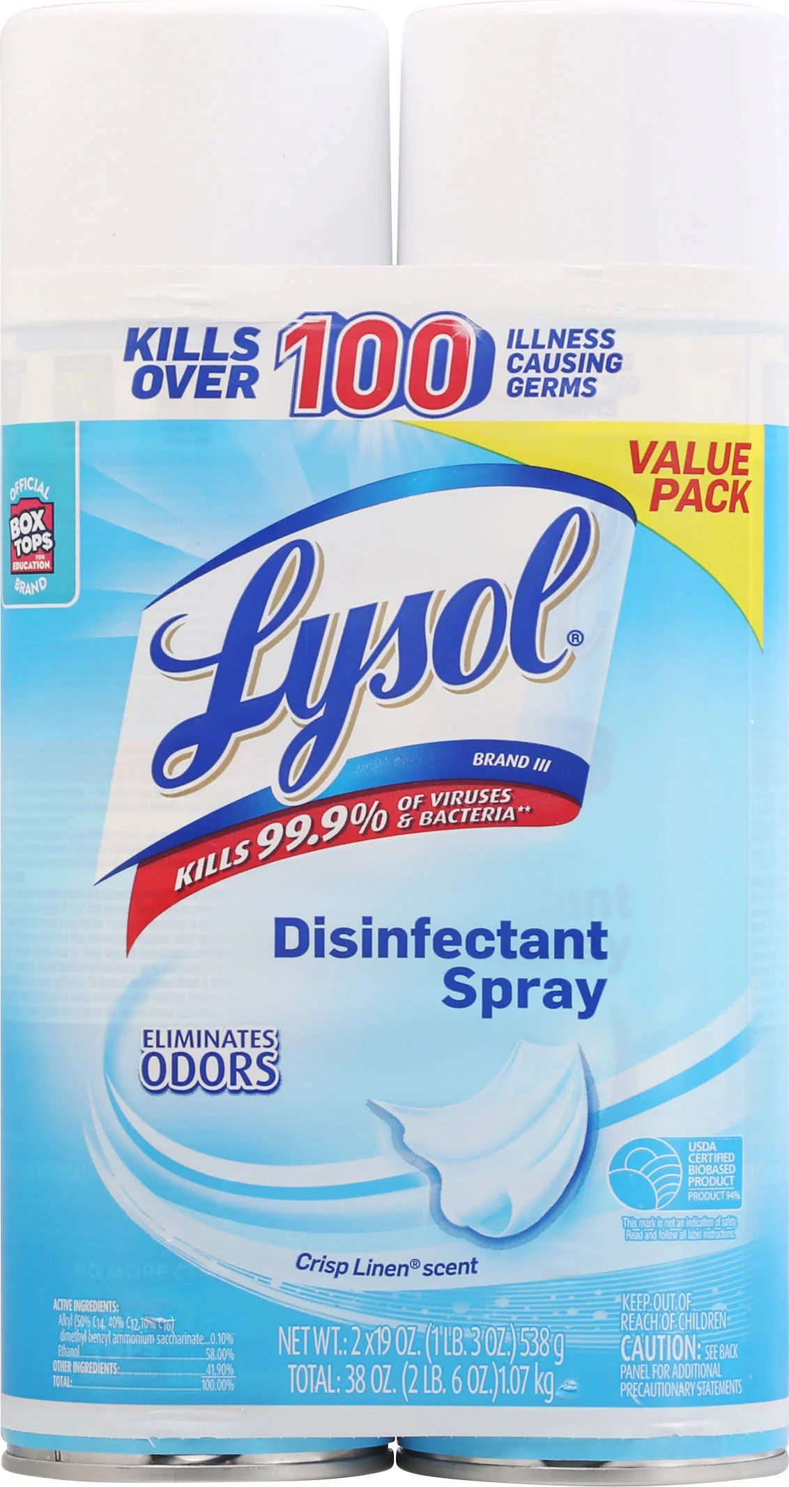 Lysol Disinfectant Spray, Crisp Linen Scent, Value Pack, 2 Pack - 2 pack, 19 oz