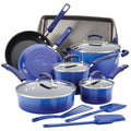Rachael Ray Hard Porcelain Enamel Nonstick 14-Piece Cookware Set, Blue