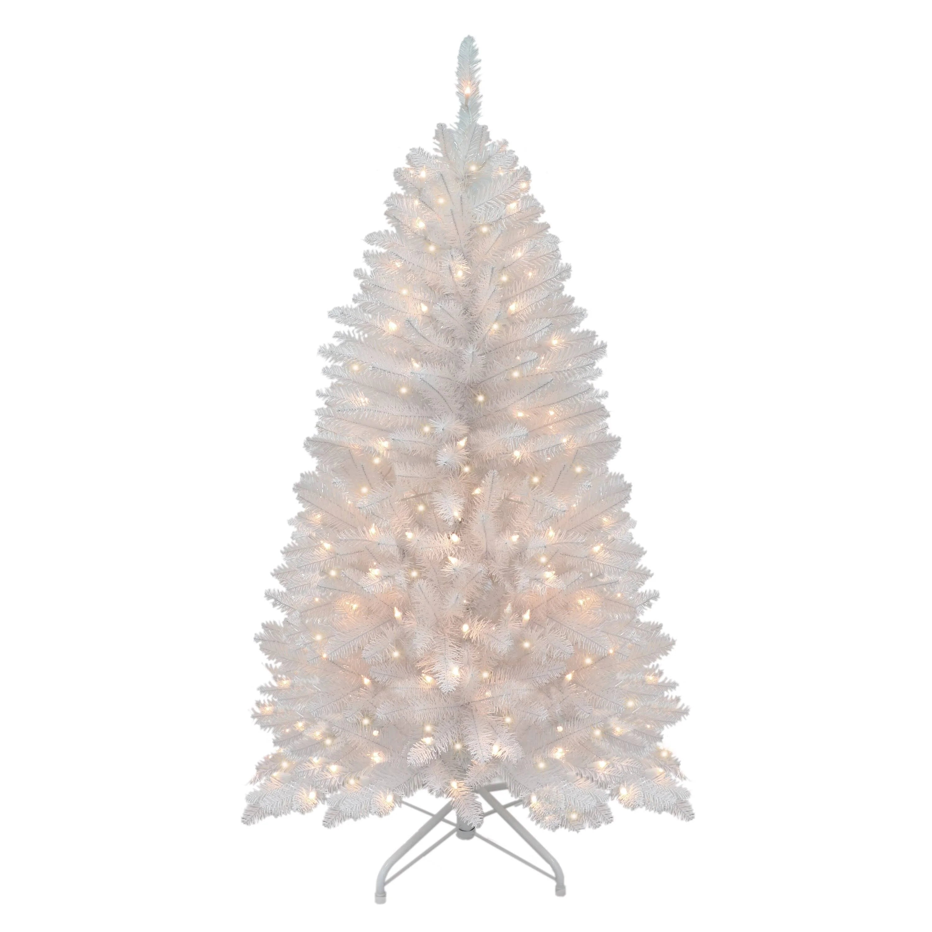 Puleo International 4.5 ft Pre-Lit White Pencil Franklin Fir Artificial Christmas Tree with 150 UL-Listed Lights