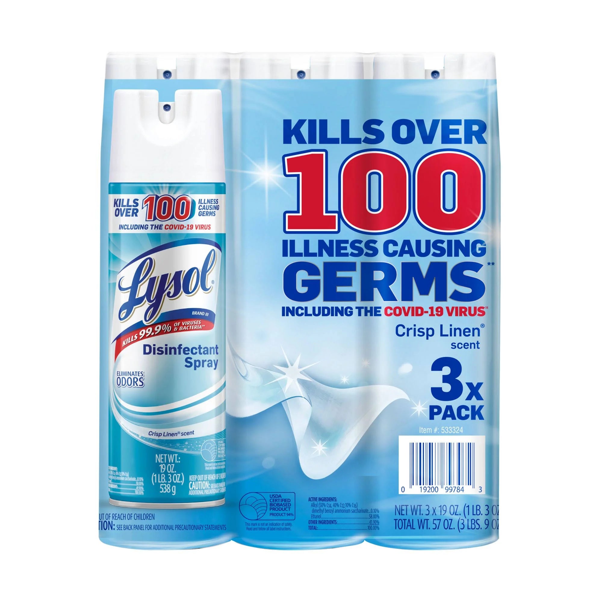 Lysol Crisp Linen Disinfectant Spray 19 oz 3-Pack