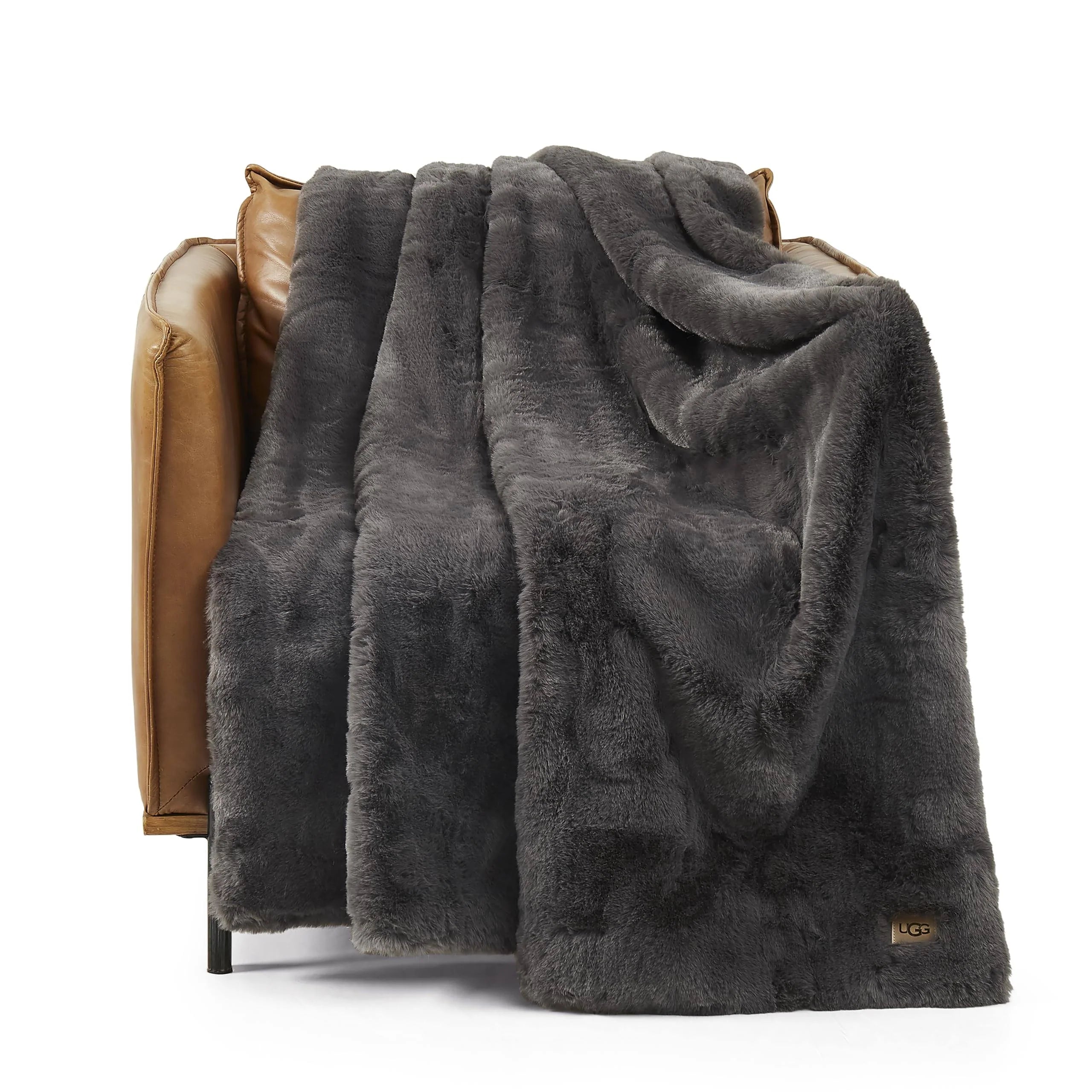 UGG Euphoria Faux Fur Throw Blanket - Charcoal  50" x 70"