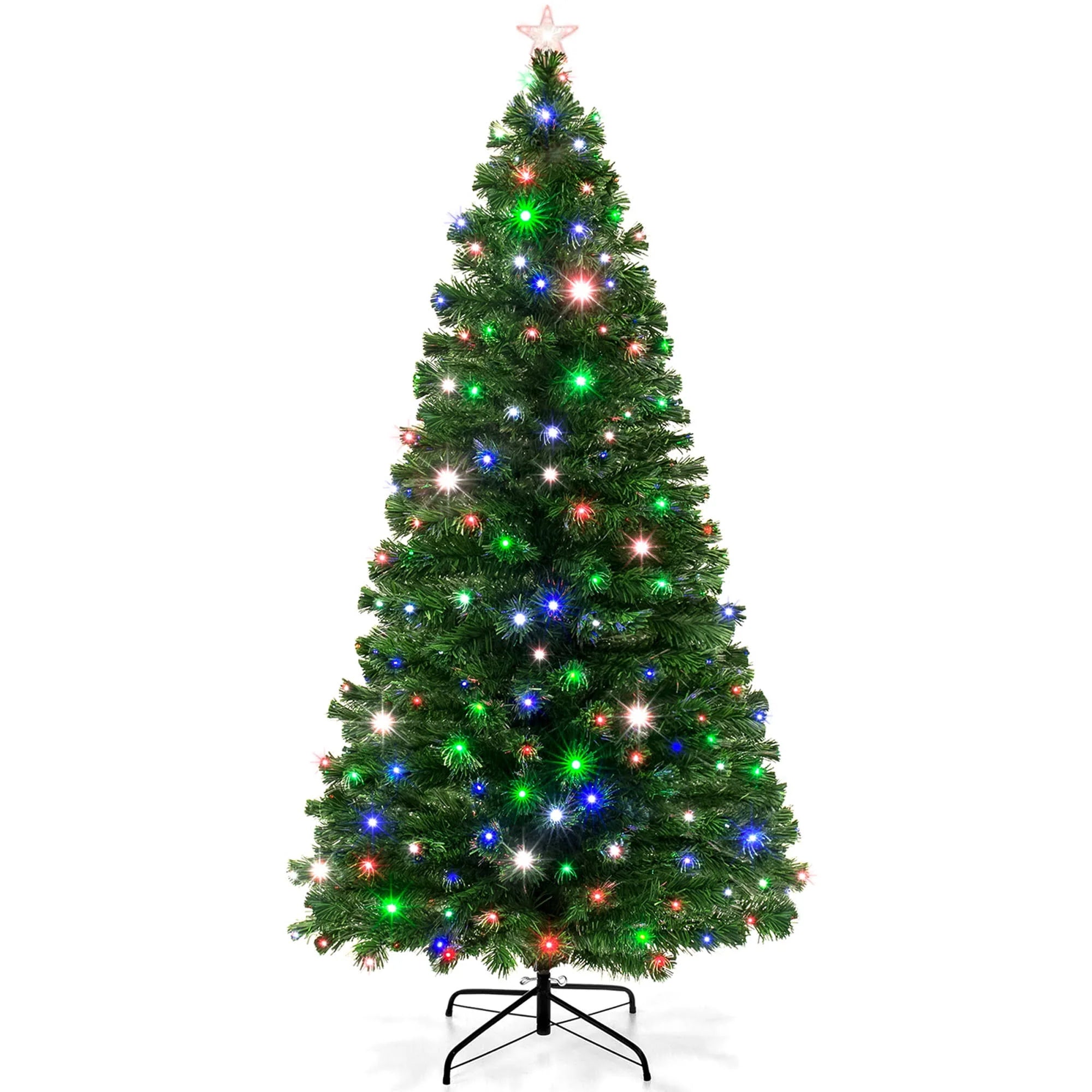 Best Choice Products Pre-Lit Fiber Optic Artificial Christmas Pine Tree with 280 Lights and Stand, Green, 7'