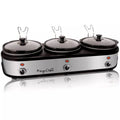 MegaChef Triple 2.5 Qt. Slow Cooker and Buffet Server, Black/Brushed Silver