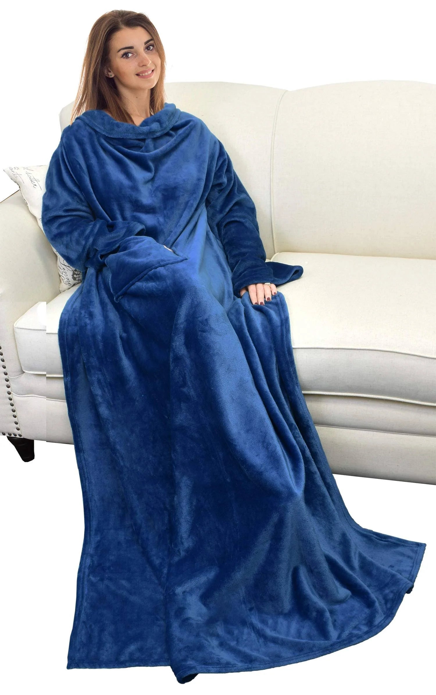 Catalonia Wearable Blanket with Sleeves and Pocket, Cozy Soft Fleece Mink Micro Plush Wrap Throws Blanket Robe for Women and Men