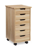 Linon Cary Six Drawer Rolling Storage Cart, Natural